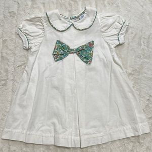 Thread Heirloom Co. White cord Dress with Floral Bow and trim size 4t